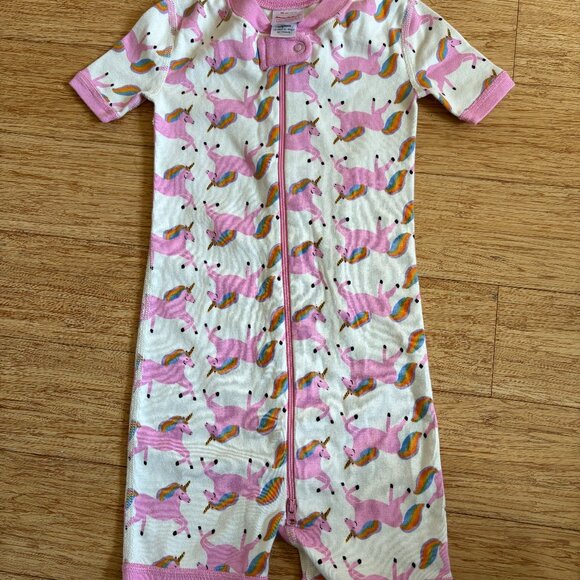 Hanna Andersson Pajamas 3T Unicorns Pink Zipper Organic Cotton Short sleeve - Picture 1 of 4
